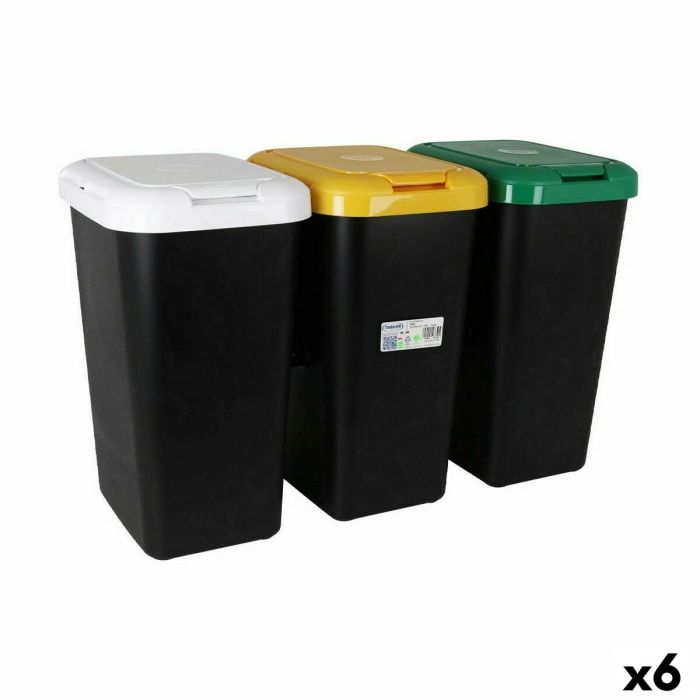 Cubo de Basura para Reciclaje Tontarelli Amarillo Blanco Verde (6 Unidades)