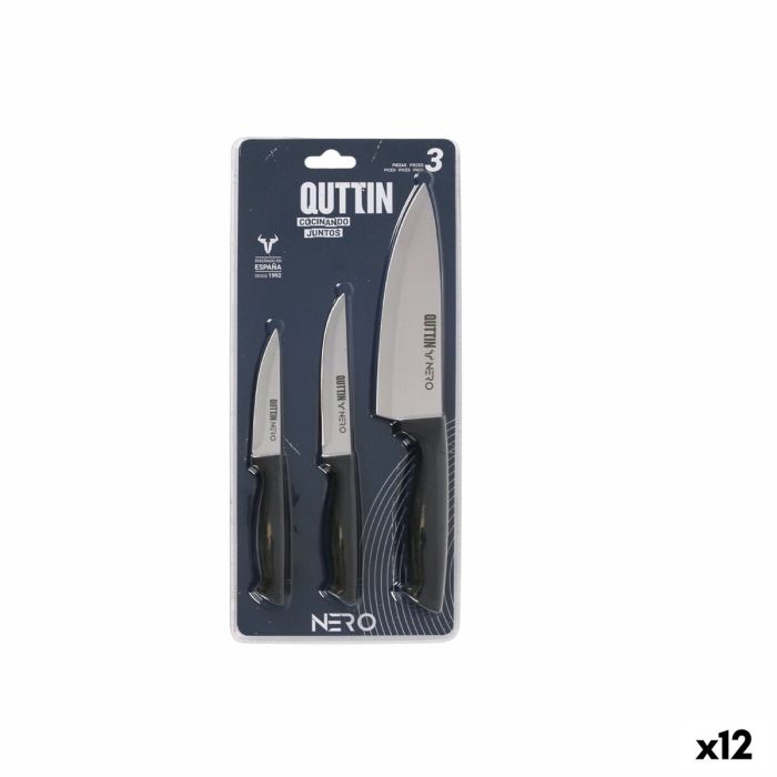 Set de Cuchillos Quttin Nero Negro Plateado 3 Piezas (12 Unidades)