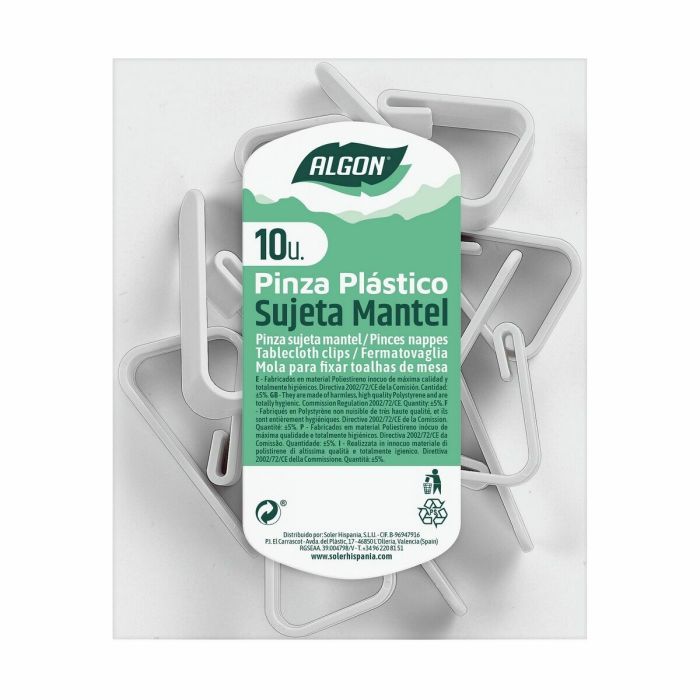 Pinza Sujeta Manteles Algon Set Blanco 10 Piezas 3,90 x 1,30 x 5,50 cm (24 Unidades) 1