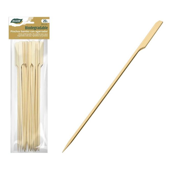 Set de Pinchos para Barbacoa Algon Bambú 20 Piezas 24 cm (24 Unidades) 1