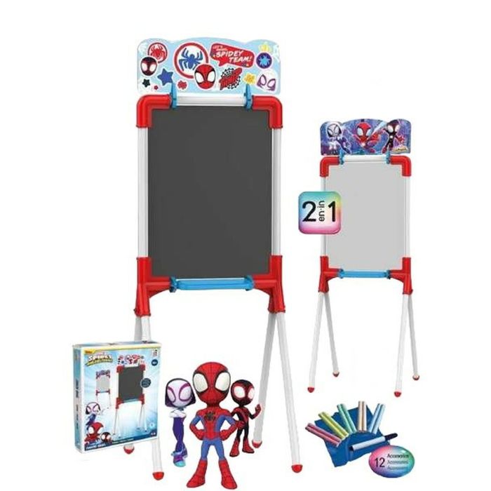 Pizarra spidey 2 en 1 magnetica y para tizas 37x32x98 cm incluye 12 accesorios