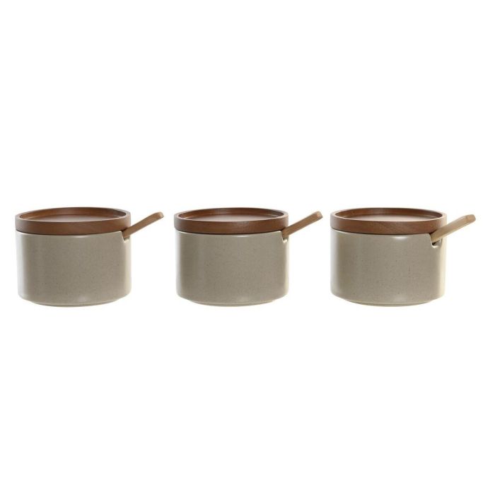 Azucarero Moderno DKD Home Decor Beige Marron 10 x 7 x 29 cm Set de 3 3