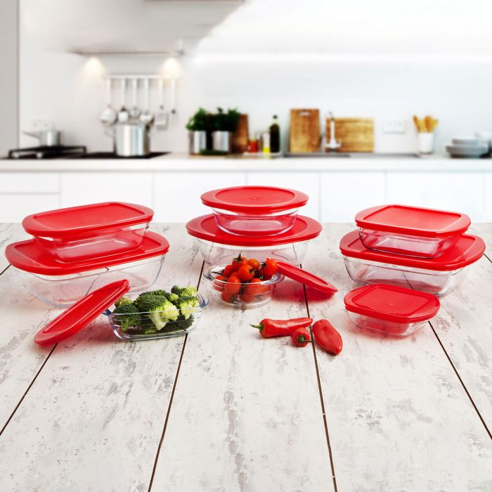 Fiambrera Redonda con Tapa Ô Cuisine Cook & Store 21 x 21 x 7 cm Rojo 1,1 L Silicona Vidrio (5 Unidades) 1