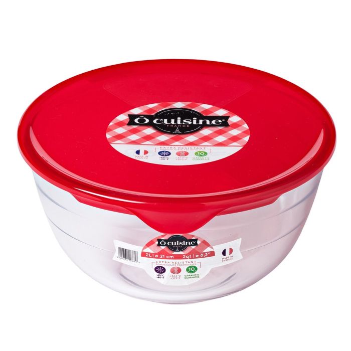 Fiambrera Redonda con Tapa Ô Cuisine Prep&store Ocu Rojo 2 L 22 x 22 x 11 cm Vidrio (3 Unidades) 1