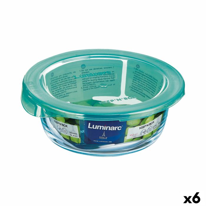 Fiambrera Redonda con Tapa Luminarc Keep'n Lagon Turquesa 420 ml 11,5 x 5,4 cm Vidrio (6 Unidades)