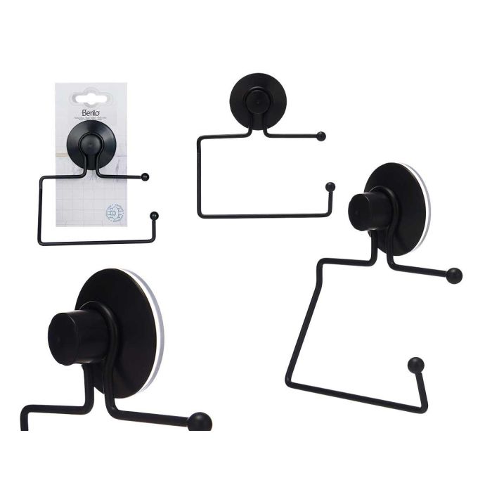 Berilo Portarrollos de Metal Negro Mate con Ventosa, 12x14x3.5 cm, Plástico ABS y Acero (12 Unidades) Berilo Portarrollos de Metal Negro Mate con Ventosa, 12x14x3.5 cm, Plástico ABS y Acero (12 Unidades)