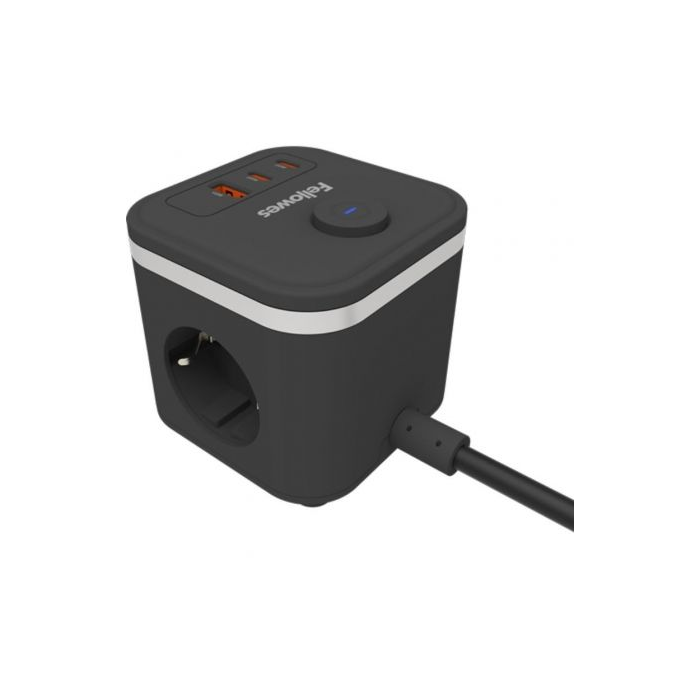 Regleta con Interruptor Fellowes/ 3 Tomas de corriente/ 1 USB - 2 USB Tipo-C/ Cable 2m/ Negra 1