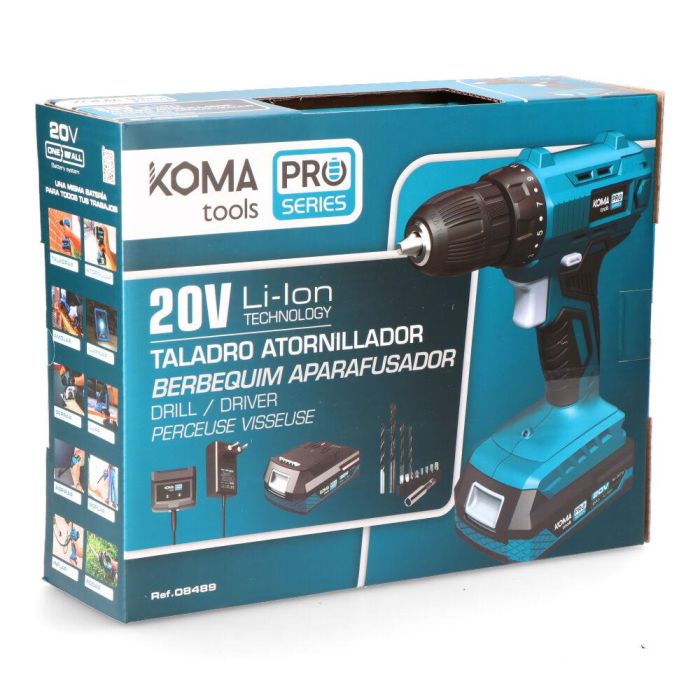 Koma Tools Kit maletín taladro atornillador 20V 2Ah con cargador, batería y punta doble, luz LED, 19+1 posiciones de apriete 4 Koma Tools Kit maletín taladro atornillador 20V 2Ah con cargador, batería y punta doble, luz LED, 19+1 posiciones de apriete 4