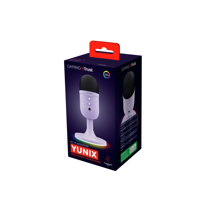Trust GXT 234P Yunix Micrófono de superficie USB Púrpura para Mesa Gaming Streaming 5