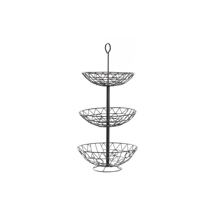 DKD Home Decor Frutero 3 Pisos Metálico Negro Geométrico Desmontable. Estilo Cottage. Colección Black Surewell. 28x28x58 cm