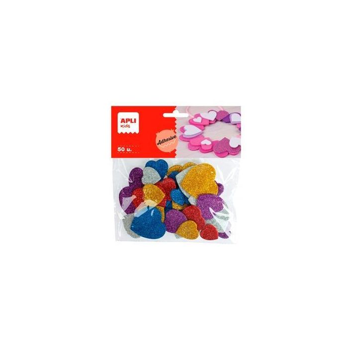 Apli Formas Goma Eva Adhesivas Corazones Con Purpurina Metalizada Colores Surtidos -50U- Apli Formas Goma Eva Adhesivas Corazones Con Purpurina Metalizada Colores Surtidos -50U-