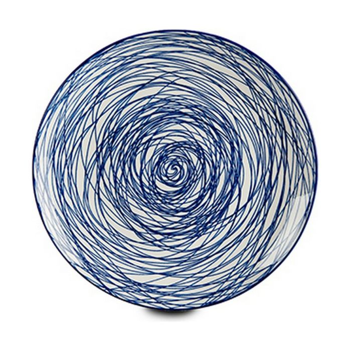 Plato Llano Rayas Porcelana Azul Blanco 6 Unidades (24 x 2,8 x 24 cm) 1