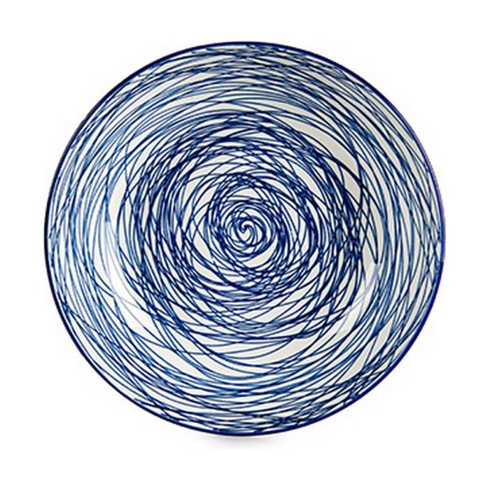 Plato Hondo Rayas Porcelana Azul Blanco 6 Unidades (20 x 4,7 x 20 cm) 1