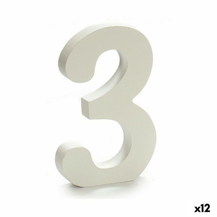 Número 3 Madera Blanco (1,8 x 21 x 17 cm) (12 Unidades)