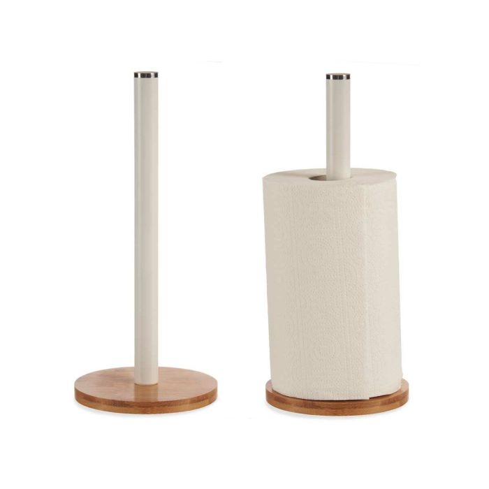 Portarrollos de Cocina Marrón Blanco Metal Bambú (15 x 15 x 33,5 cm) (12 Unidades) 2