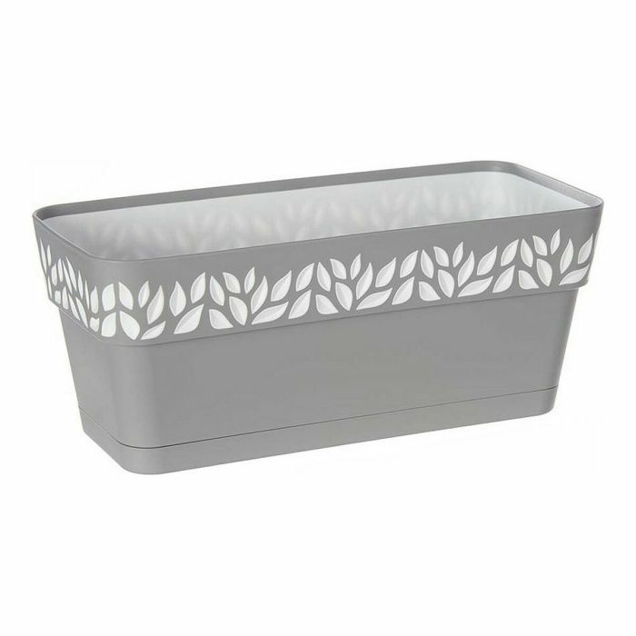 Jardinera Autorriego Cloe Gris Blanco Plástico (13,3 x 12,3 x 29,3 cm) (12 Unidades) 2