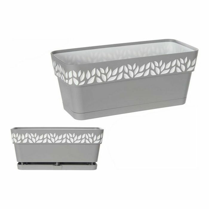 Jardinera Autorriego Cloe Gris Blanco Plástico (13,3 x 12,3 x 29,3 cm) (12 Unidades) 1