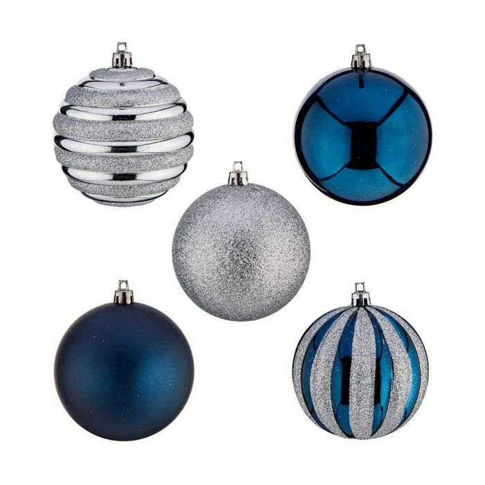 Set de Bolas de Navidad Plateado Azul Plástico Ø 6 cm (6 Unidades) 1