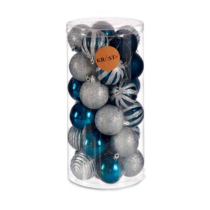 Set de Bolas de Navidad Plateado Azul Plástico Ø 6 cm (6 Unidades) 2