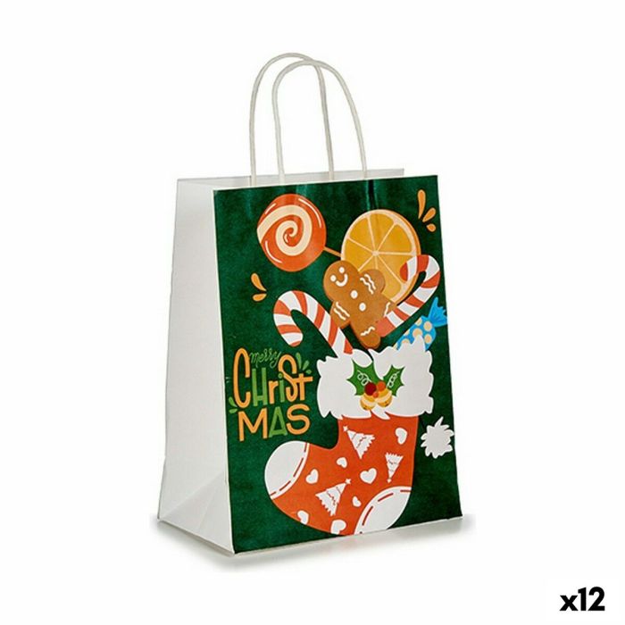 Bolsa de Papel Calcetín de Navidad Verde (12 Unidades)