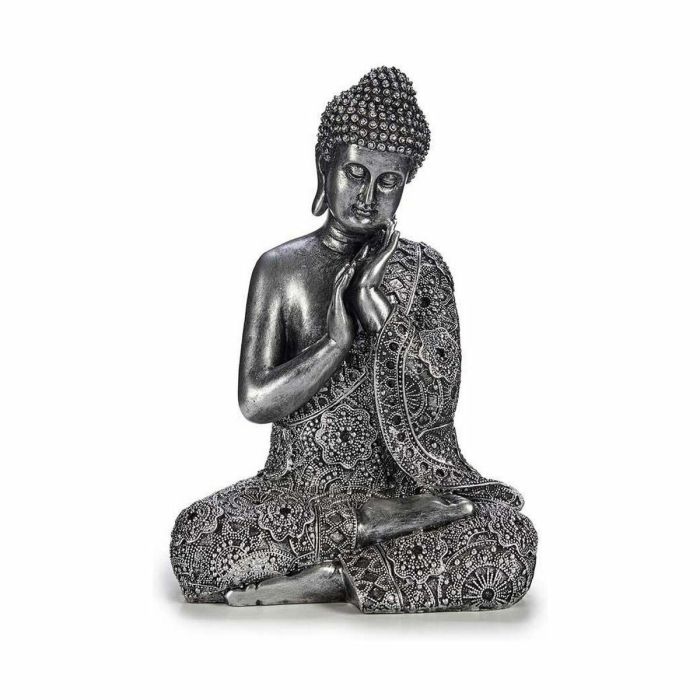 Figura Decorativa Buda Sentado Plateado 22 x 33 x 18 cm (4 Unidades) 2