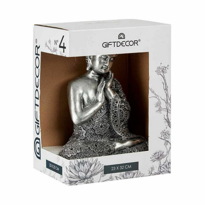 Figura Decorativa Buda Sentado Plateado 22 x 33 x 18 cm (4 Unidades) 1