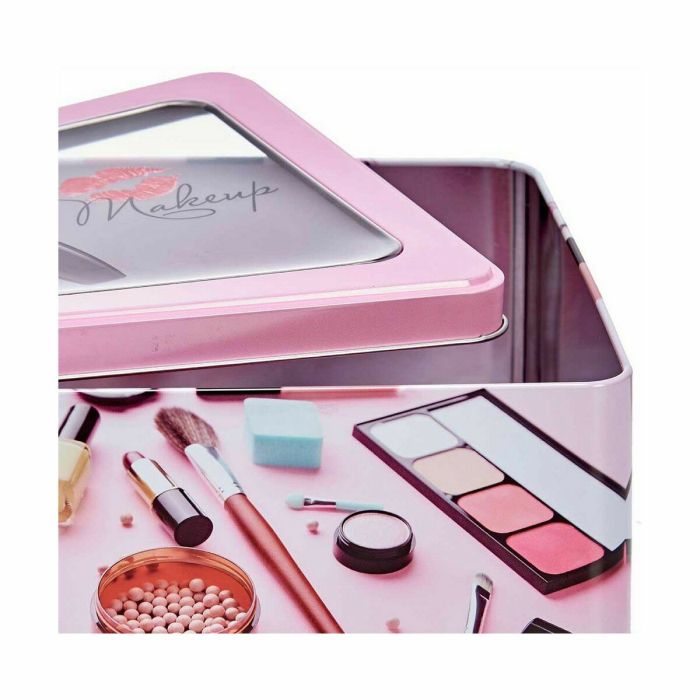 Caja de Almacenaje Maquillaje Rosa Hojalata 18 x 8,5 x 18 cm (18 Unidades)  