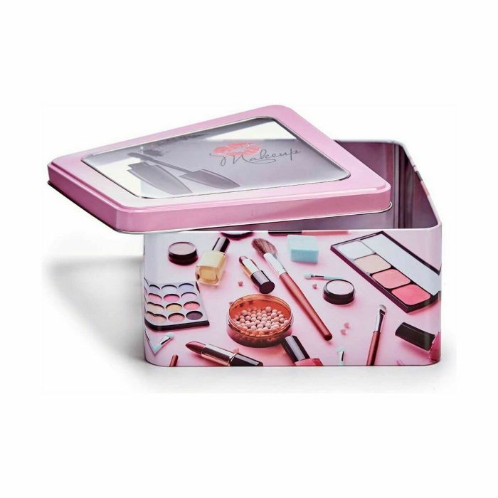 Caja de Almacenaje Maquillaje Rosa Hojalata 18 x 8,5 x 18 cm (18 Unidades) 1