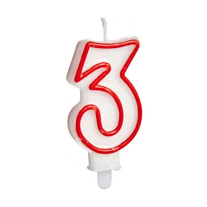 Vela Cumpleaños Número 3 Rojo Blanco (12 Unidades) 1