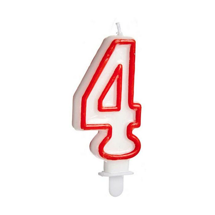 Vela Cumpleaños Número 4 Rojo Blanco (12 Unidades) 1