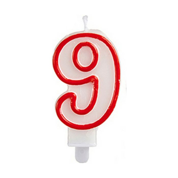 Vela Cumpleaños Número 9 Rojo Blanco (12 Unidades) 1