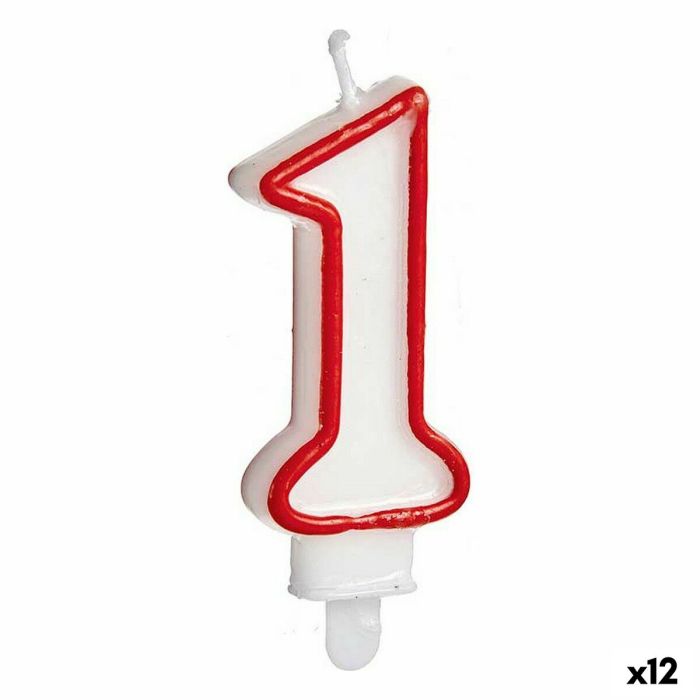 Vela Cumpleaños Número 1 Rojo Blanco (12 Unidades) 