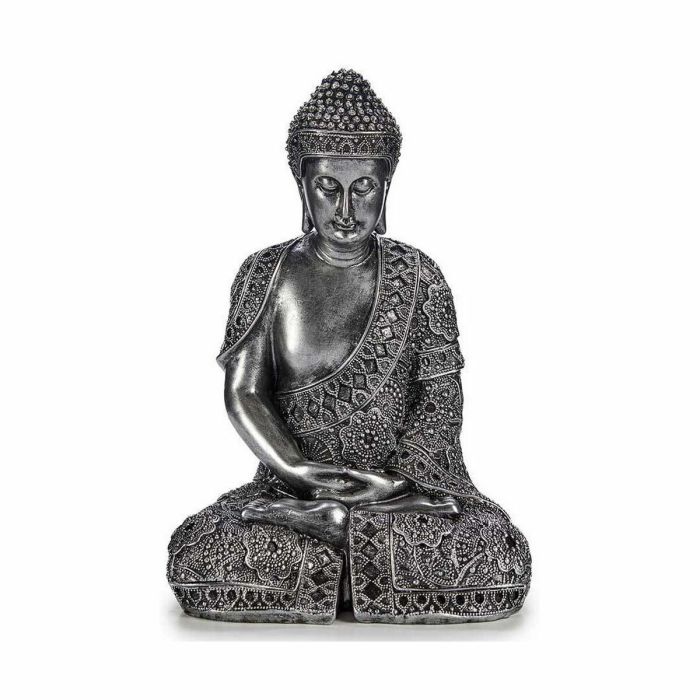 Figura Decorativa Buda Sentado Plateado 17 x 32,5 x 22 cm (4 Unidades) 2