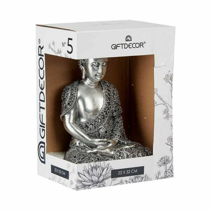 Figura Decorativa Buda Sentado Plateado 17 x 32,5 x 22 cm (4 Unidades) 1