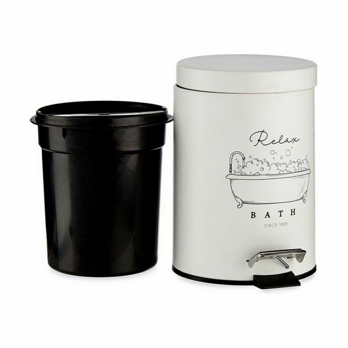 Papelera con Pedal Relax Bath Blanco Negro Acero Plástico 3 L (6 Unidades) 1