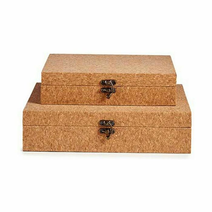 Juego de Cajas Decorativas Marrón Corcho Madera MDF (6 Unidades) 2