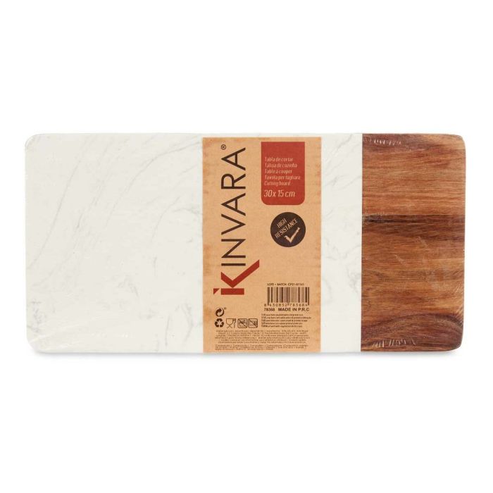 Tabla de cortar Blanco Mármol Madera de acacia 15 x 1,3 x 30 cm (8 Unidades) 1