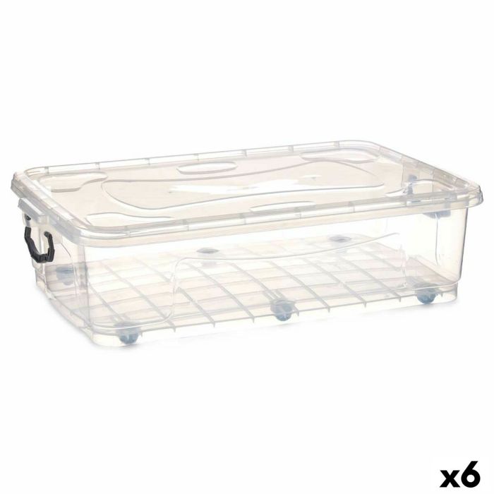 Caja de Almacenamiento con Ruedas Transparente Plástico 40 L 46,5 x 20 x 72,2 cm (6 Unidades)