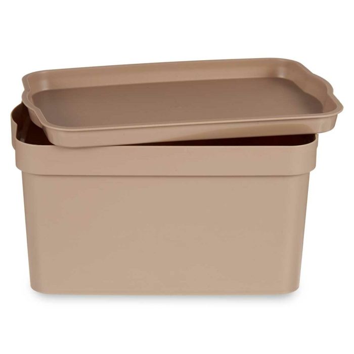 Caja de Almacenaje con Tapa Beige Plástico 2,3 L 13,5 x 11 x 20 cm (24 Unidades) 1