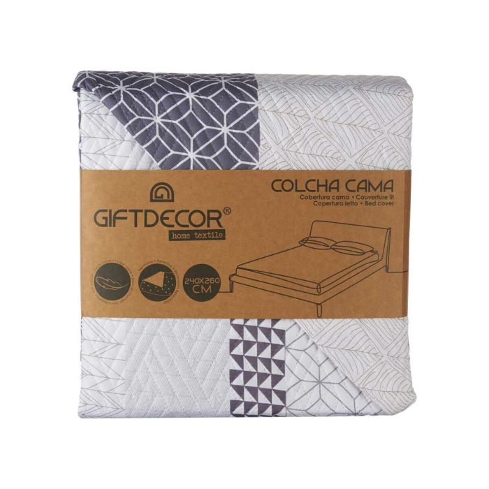 Colcha Reversible 240 x 260 cm Hexágonos Azul Blanco Gris (6 Unidades) 2