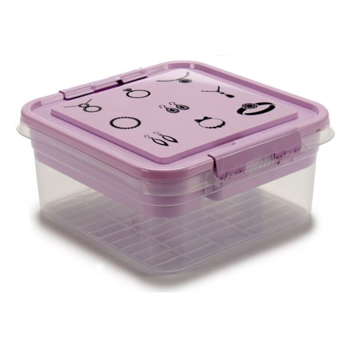 Caja-Joyero Morado Transparente Plástico 24,5 x 11,5 x 26 cm (12 Unidades) 2