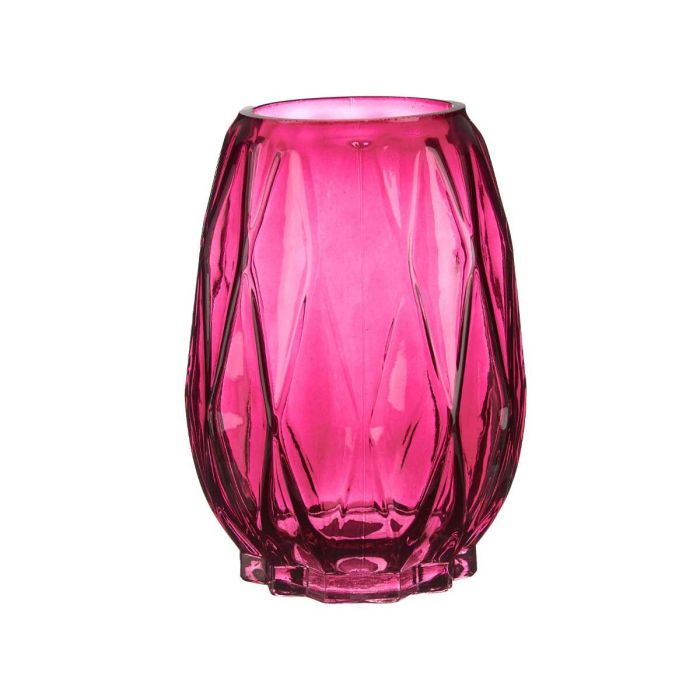 Jarrón Tallado Rombos Rosa Cristal 13,5 x 19 x 13,5 cm (6 Unidades) 2