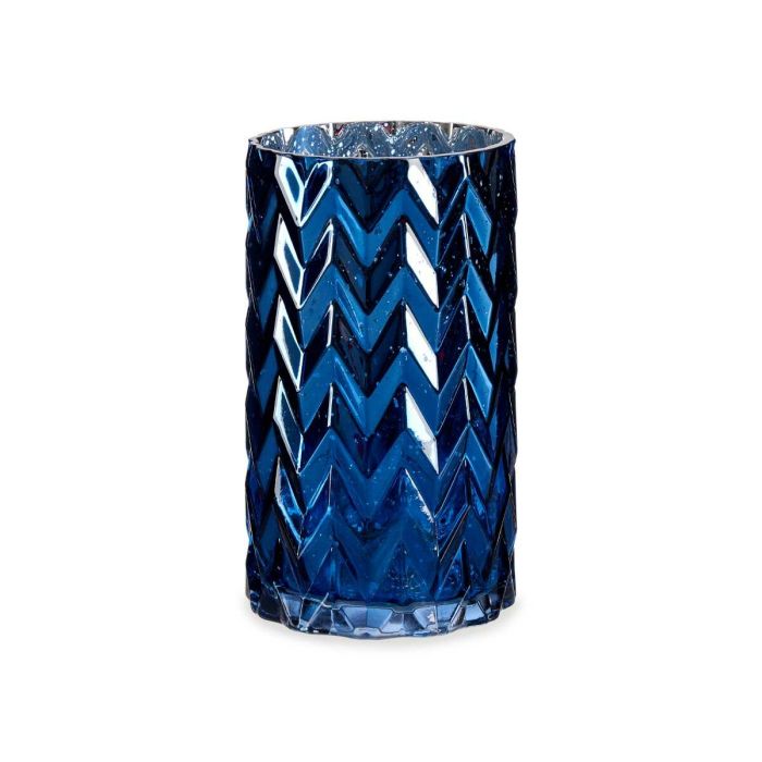 Jarrón Tallado Espiga Azul Cristal 11,3 x 19,5 x 11,3 cm (6 Unidades) 2