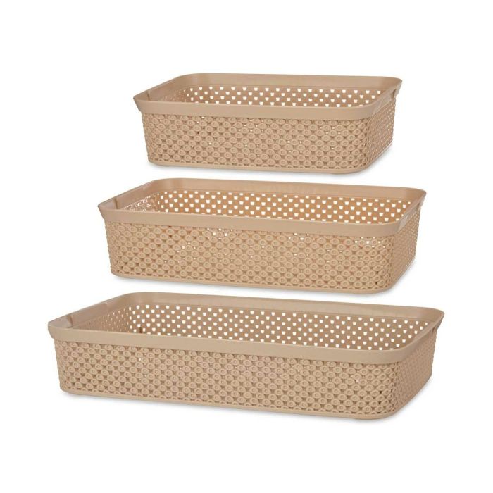 Set de Bandejas organizadoras Rectangular Beige Plástico (6 Unidades) 2