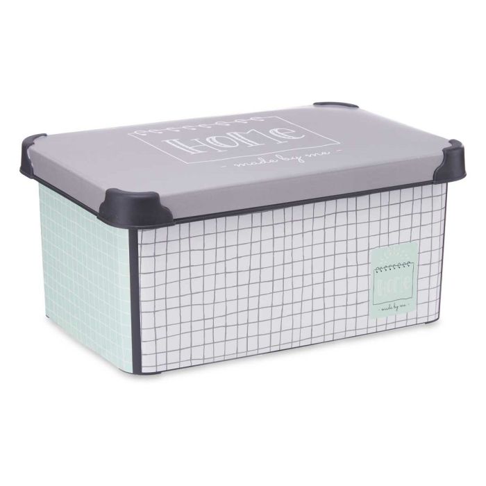 Caja de Almacenaje con Tapa Home Cuadriculado Gris Plástico 10 L 23,5 x 16,5 x 35 cm (12 Unidades) 2