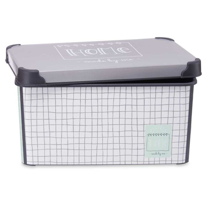 Caja de Almacenaje con Tapa Home Cuadriculado Gris Plástico 10 L 23,5 x 16,5 x 35 cm (12 Unidades) 1