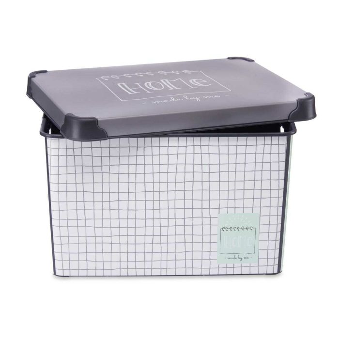 Caja de Almacenaje con Tapa Home Cuadriculado 22 L Gris Plástico 29 x 23,5 x 39 cm (12 Unidades) 1