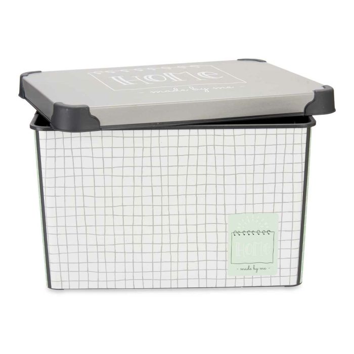 Caja de Almacenaje con Tapa Home Cuadriculado Gris Plástico 17 L 28 x 22 x 37 cm (12 Unidades) 1