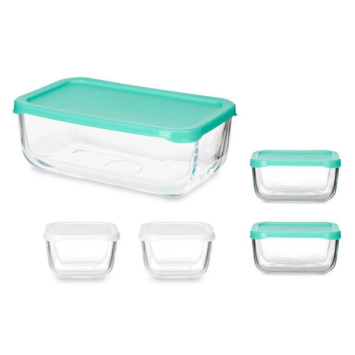 Set de Fiambreras Snow Box Rectangular Blanco Turquesa (4 Unidades) 1