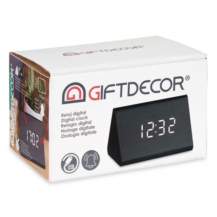 Reloj Digital de Sobremesa Negro PVC Madera MDF 11,7 x 7,5 x 8 cm (12 Unidades) 2